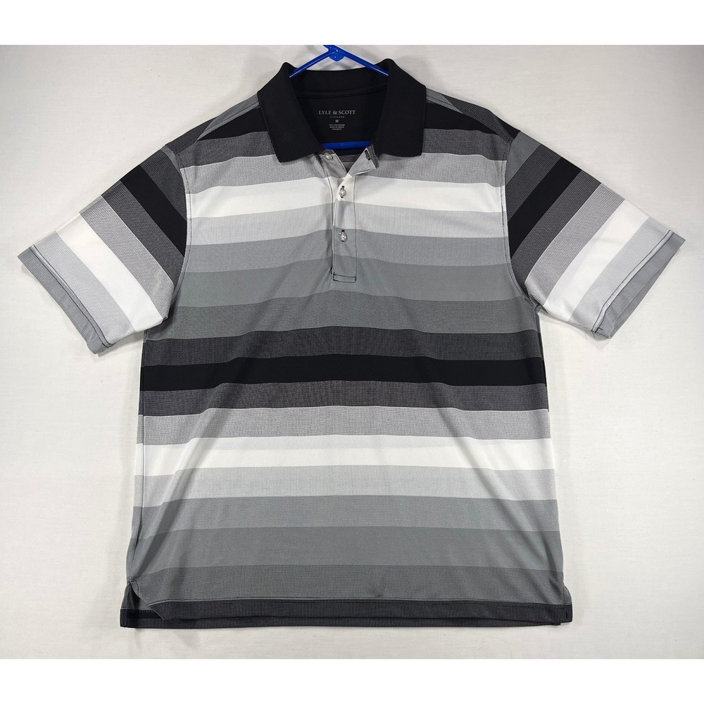 Lyle & Scott Scotland Mens Medium Black Grey White Performance Polo Shirt